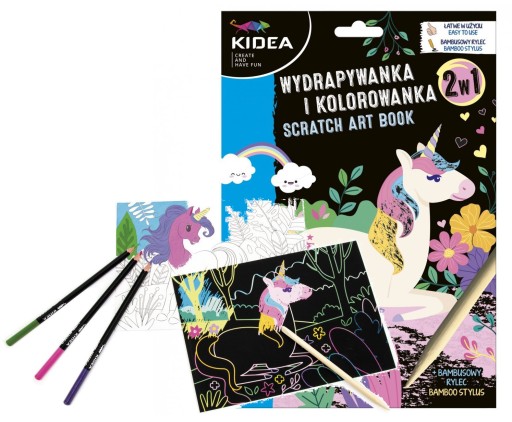 Kidea Hra na vyfarbovanie a škrabanie 2v1 škrabacia hra Unicorns so stylusom