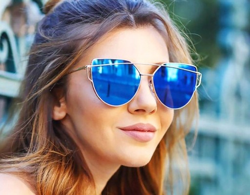 Dámske modré kovové glam mačacie okuliare