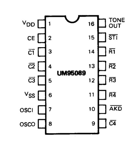 Integrovaný obvod UM95089: DTMF generátor, DIP16