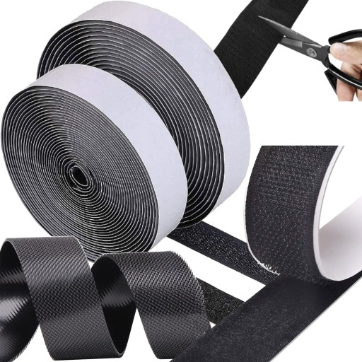 Samolepiaca páska na suchý zips s obrázkovým lepidlom Čierna sada 2 strán 25mm 5m
