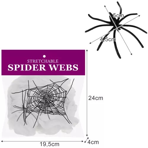 Umelá BIELA HALLOWEEN SPIDER WEB 2 pavúky 60g