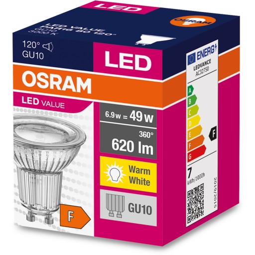 GU10 LED žiarovka 6,9W 49W 620lm 3000K 120 stupňov OSRAM
