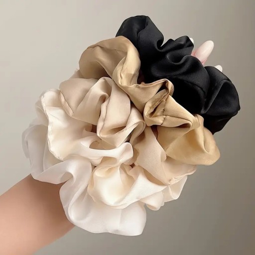 SATIN scrunchies gumička do vlasov, ČIERNA, pružná, BEZPEČNÁ