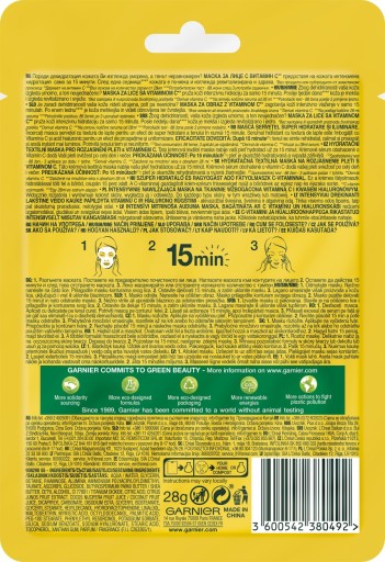 Garnier Vitamín C rozjasňujúca pleťová maska s kyselinou hyalurónovou