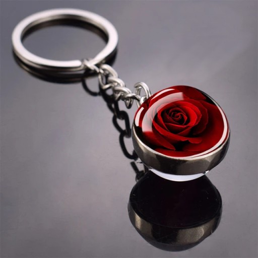 KEYRING ROSE 3D SKLENENÝ GUĽOVÝ PRÍVESEK PRE ŽENU MATKU MATKU