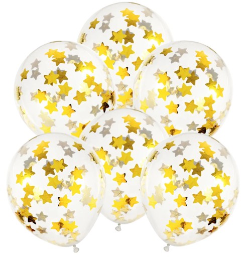 VEĽKÉ TRANSPARENTNÉ BALÓNY KONFETTI SILVER STARS