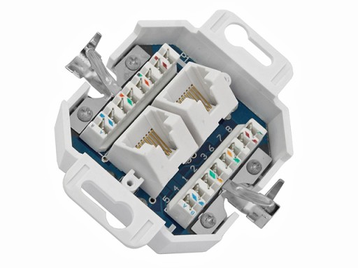 Zásuvka 2x RJ45/8P8C cat.5E UTP zapustené uhlové LSA kontakty