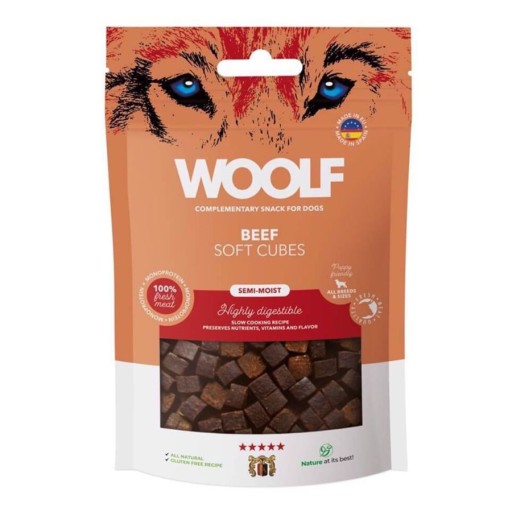 WOOLF prírodná pochúťka, jemné Hovädzie kocky 100g