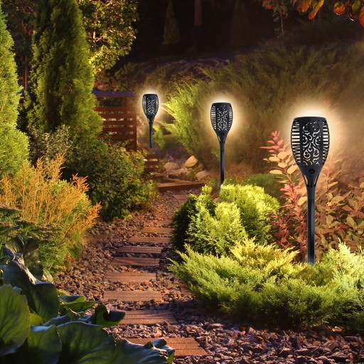 Solárna záhradná baterka, lampáš s ohňovým efektom, LED lampa zapichnutá do zeme