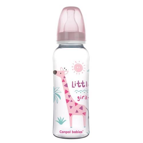 CANPOL BABIES Malá žirafa Úzka fľaša ružová 12m+, 330ml