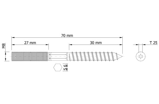 10 x skrutka M8 x 70 mm dvojzávitová skrutka do dreva
