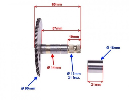 GY6 4T 57mm pätka štartovacieho hriadeľa pre 8T koleso