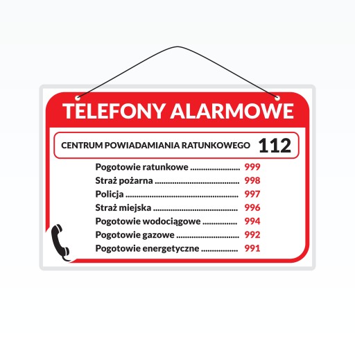 Laminovaný nápis A5 NÚDZOVÉ TELEFÓNY