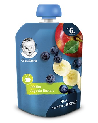 Gerber Mousse Dezert Jablko, Čučoriedka, Banán po 6 mesiacoch 80 g