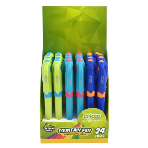 ŠKOLSKÉ PLNIACE PERO, ERGONOMICKÉ, NA MIX NÁPLŇ, NÁPLŇ MODRÁ CRICCO