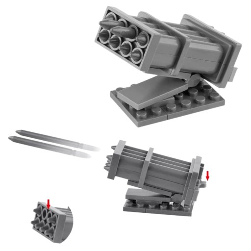 Stavebné kocky s vystreľovacím raketometom