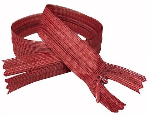 Pevný skrytý zips, bordová, 22 cm
