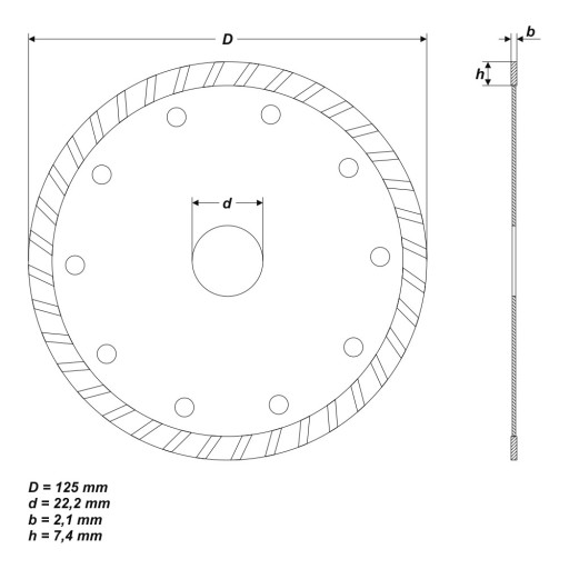 Turbo diamantový kotúč, 125 x 22,2 mm + redukcia