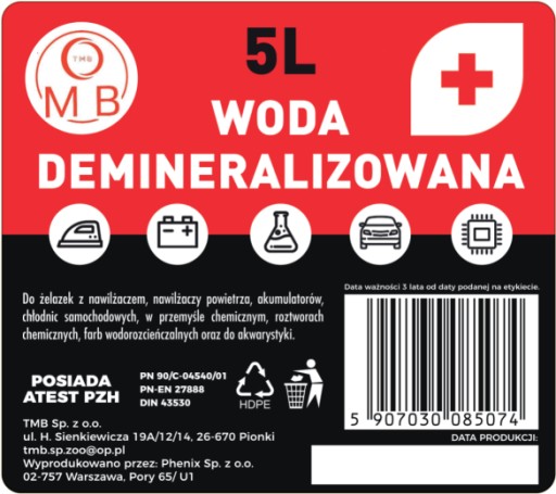 DESTILOVANÁ / DEMINERALIZOVANÁ VODA TMB 5L