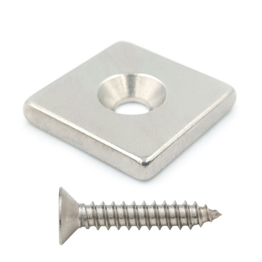 NEODYMOVÝ TALÍROVÝ MAGNET S OTVORMI na skrutky 18x18x3mm otvor 8/4 HUNTER