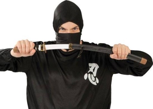 NINJA KATANA V ČIERNO-ZLATE PUŠŤA 60 CM BOJOVNÍK