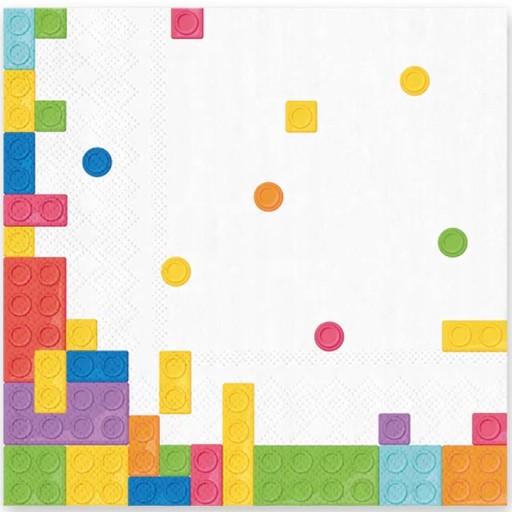 papierové taniere, narodeninové bloky, 6 LEGO dielikov