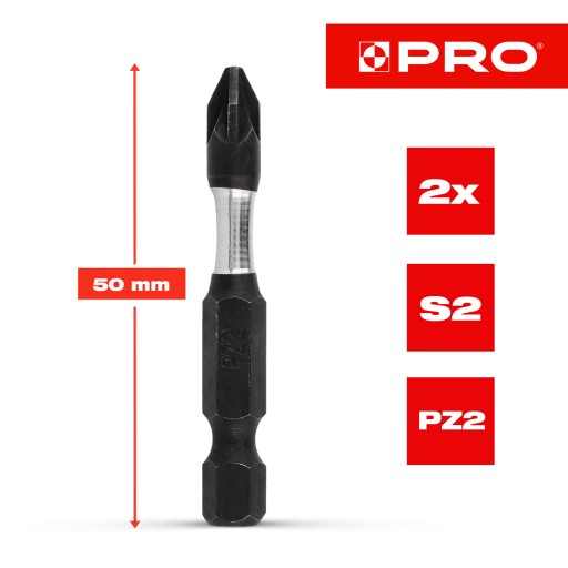 Nárazový bit PZ2 Nárazový bit 50mm | Nárazový bit pre skrutkovač 2 ks.