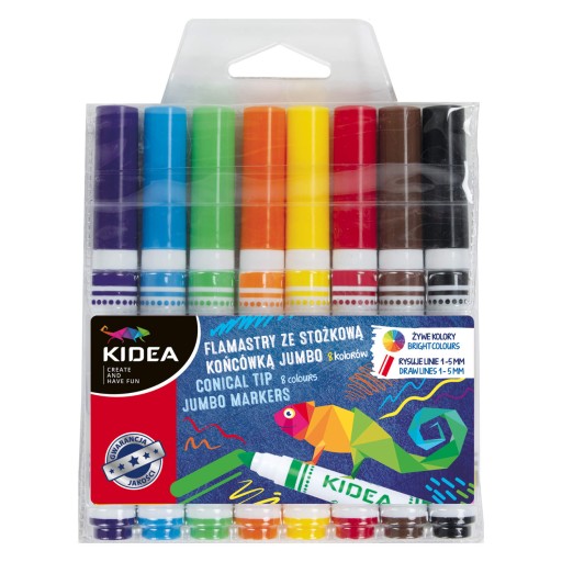 JUMBO hrubé fixy s kónickým hrotom, 8 farieb KIDEA