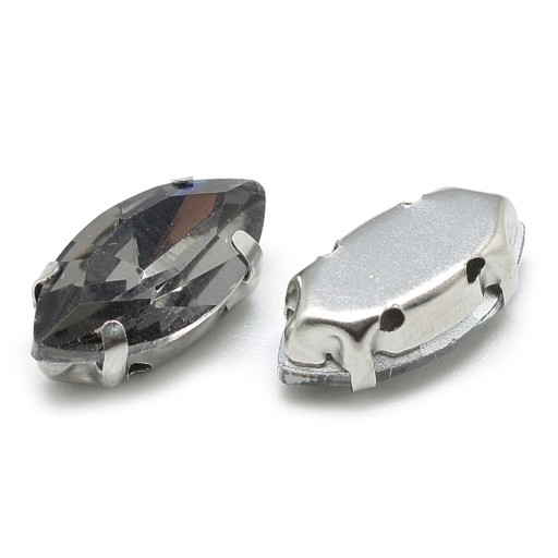 kamienky na šitie, sklo, mosadz, konské oko šedé 10x5x4mm, 10ks