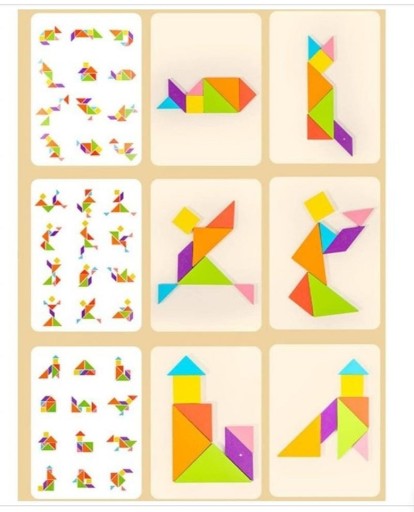 TANGRAM DREVENÉ MAGNETICKÉ BLOKY MAGNETOVÉ TVARY MONTESSORI PUZZLE