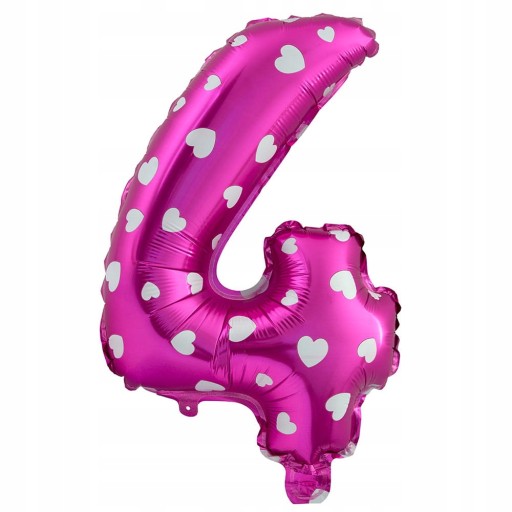 BALÓN 80 CM ČÍSLO 4 RUŽOVÁ SO SRDCIAMI XXL