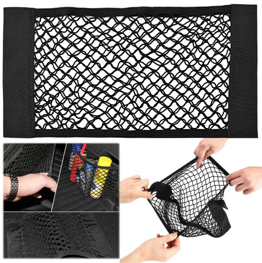 TAŠKA SIEŤKA NA KUFOR AUTA S VELKÝM VRECKOM NA VELCRO 80x25cm