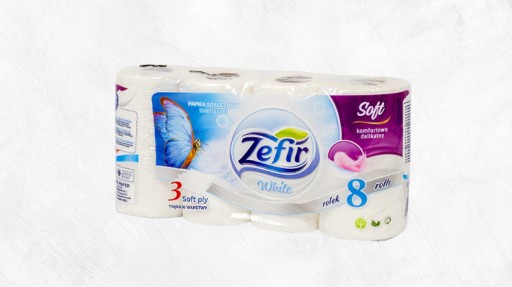ZEFIR ABSORBNÝ MÄKKÝ TOALETNÝ PAPIER 8 VALCOV 150 PRUHOV 3 VRSTVA BIELY