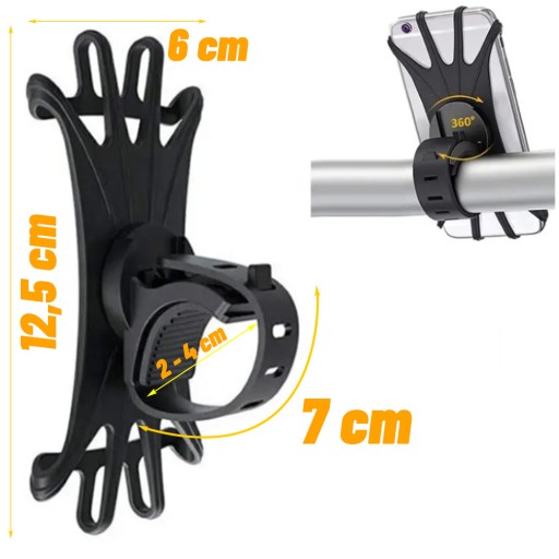 SILNÝ GUMOVÝ DRŽIAK NA BICYKEL PRE MOTOR SMARTFÓNU OTOČENIE 360° až o 6,5