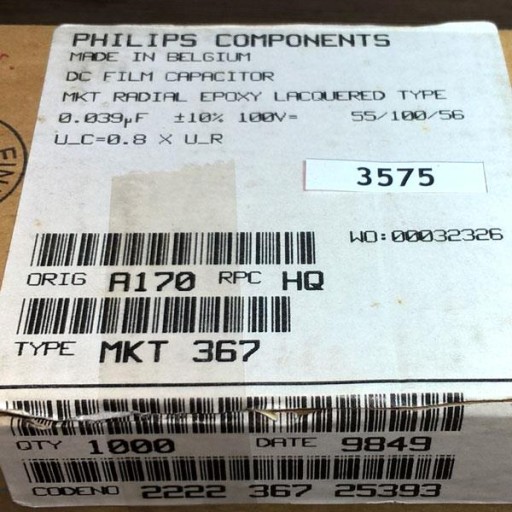 Kondenzátor MKT367 Philips 39nF 100V R7,5 10% x10