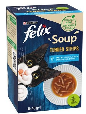 Felix SOUP Tender Strips 6x48g polievka Mix FISH Filety pre mačky