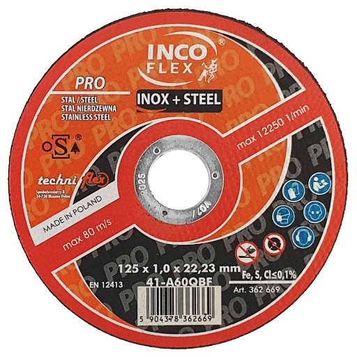REZNÉ KOTÚČE OCEL + INOX 125x1,0x22 PRO TYP 41