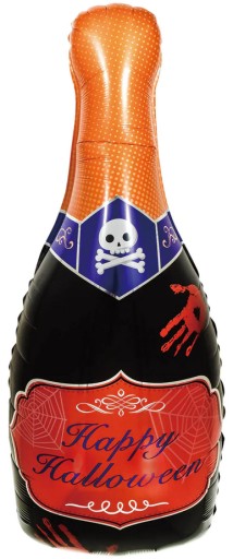 FÓLIOVÝ BALÓN NA FĽAŠU HAPPY HALLOWEEN NÁPIS LEBKA 99x48 cm BALÓNY