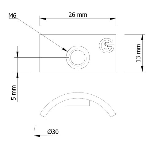 Oceľová polmesiaca podložka pre 30 mm otvor M6