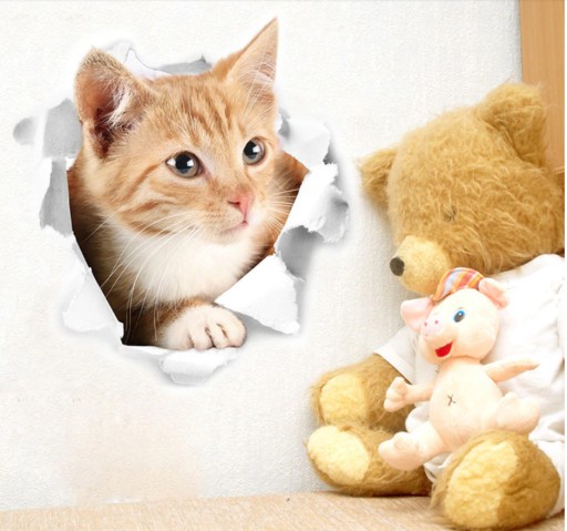 Nábytková nálepka na stenu Cat Kitten 3D Hole