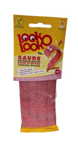 LOOK-O-LOOK KYSLENÉ ŽELÉ PRUHY S JAHODOVOU PRÍCHUŤOU 90G SLADKOSTI AKO DARČEK