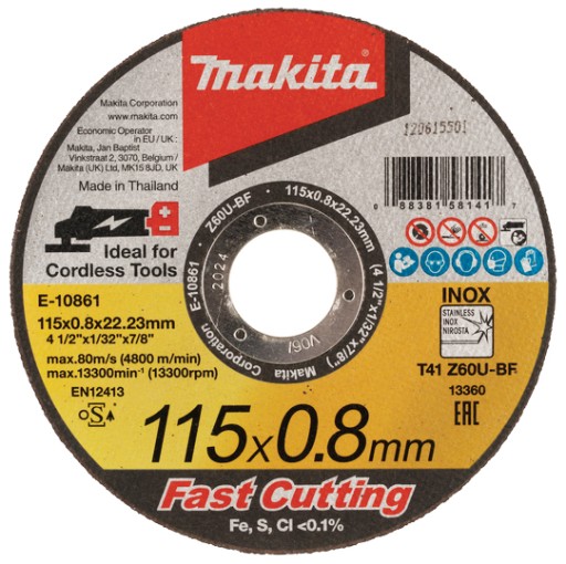 MAKITA REZNÝ KOTÚČ NA REZANIE OCELE 115x0,8x22mm TENKÝ E-10861