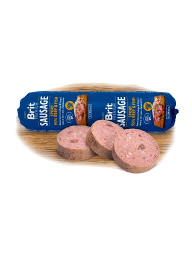Brit Premium By Nature Beef&Fish klobása pre psov Hovädzia ryba 800g