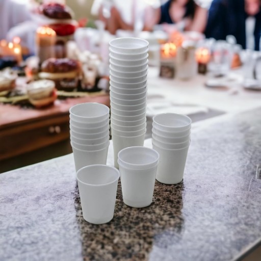 OPÄTOVNE POUŽITEĽNÉ PLASTOVÉ POHÁRE 20 ks 30ml BIELE POHÁRE na vodku