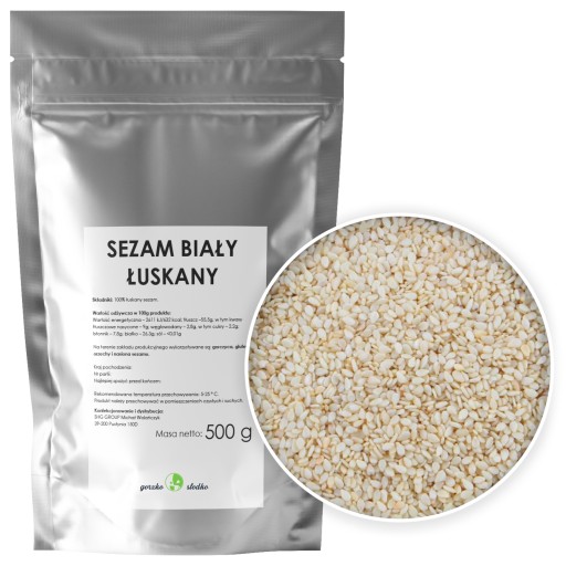 BIELY SEZAM, lúpané prémiové sezamové semienka 0,5 kg