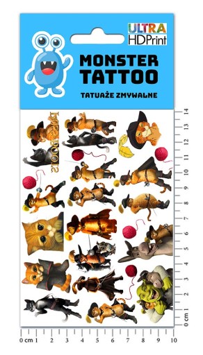 UMÝVAJÚCE DOČASNÉ TETOVANIE PRE DETI PUSS V ČIŽMÁCH ORIGINÁLNE DIZAJNY