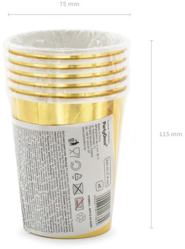 PAPIEROVÉ POHÁRKY na 30. NARODENINY tridsať zlatých 220 ml 6 ks