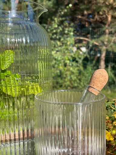 Infuser do pohára, sklenený hrnček na kávu a čaj s korkom
