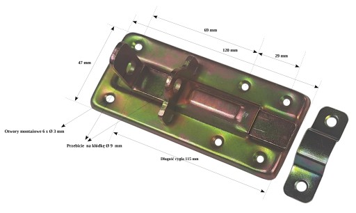 Zámok na západku dverí, rovná závora, 120 mm