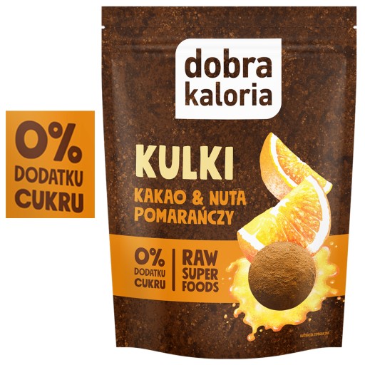 DOBRÉ KALÓRIE Kakaové guličky, pomaranč, darček, snack bez cukru, 65 g